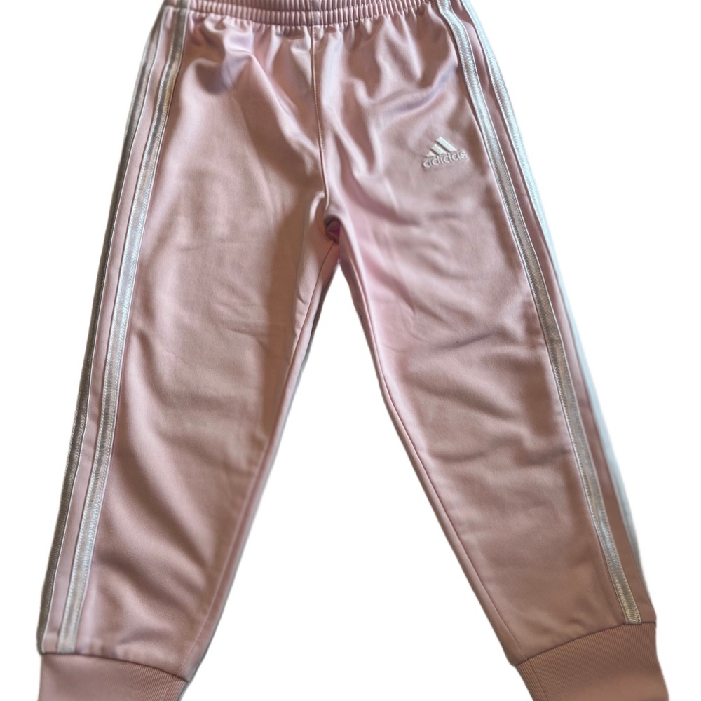 # 201 Kids Addidas Pink Sweatpants with Tapered Leg and White Stripes